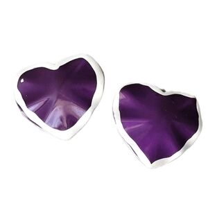 Vintage Purple White Heart Pierced Statement Earrings Costume Jewelry